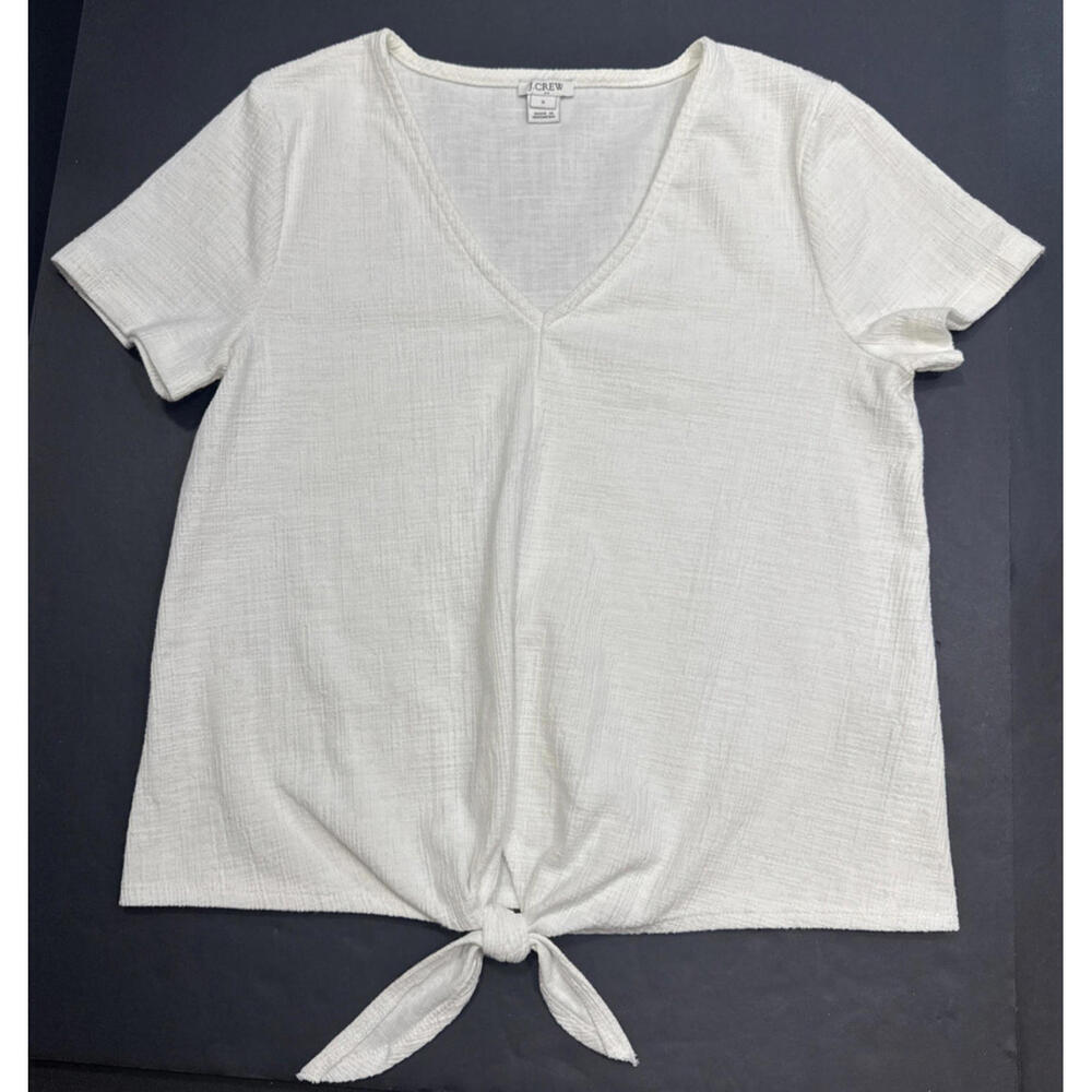 J. Crew White Cotton Minimalist Boho Beach Front Knot V‎ Neck Blouse Small